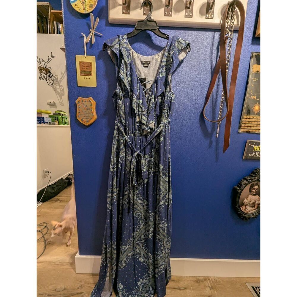 City Chic Dress Blue Patchwork Maxi Women's Plus Size (20/2XL) Boho Western NWT